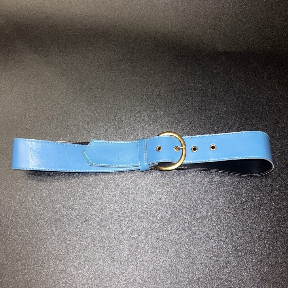 Blue Faux Leather Gold-Tone Hardware Adjustable Belt Women's Size 14